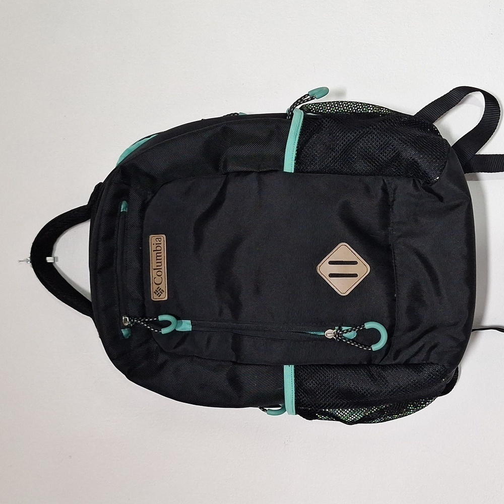 Columbia Diaper Bag Black Backpack with Aqua Accents